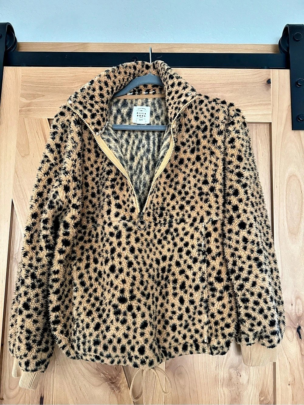 Billabong Pullover Leopard Print Brown & Black, Fleece Half Zip Cheetah Sweater